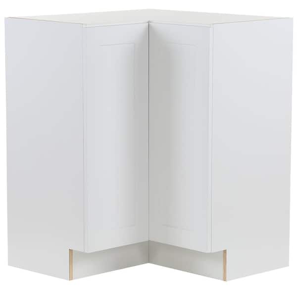 Hampton Bay Cambridge Shaker Assembled 27.6x34.5x27.6 in. Lazy Susan Corner Base Cabinet with 2 Soft Close Doors in White