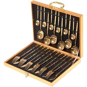 Flatware Set 24 Pieces Silverware Stainless Steel Cutlery Set Include Knife Fork Spoon Mirror Polished Dishwasher Safe