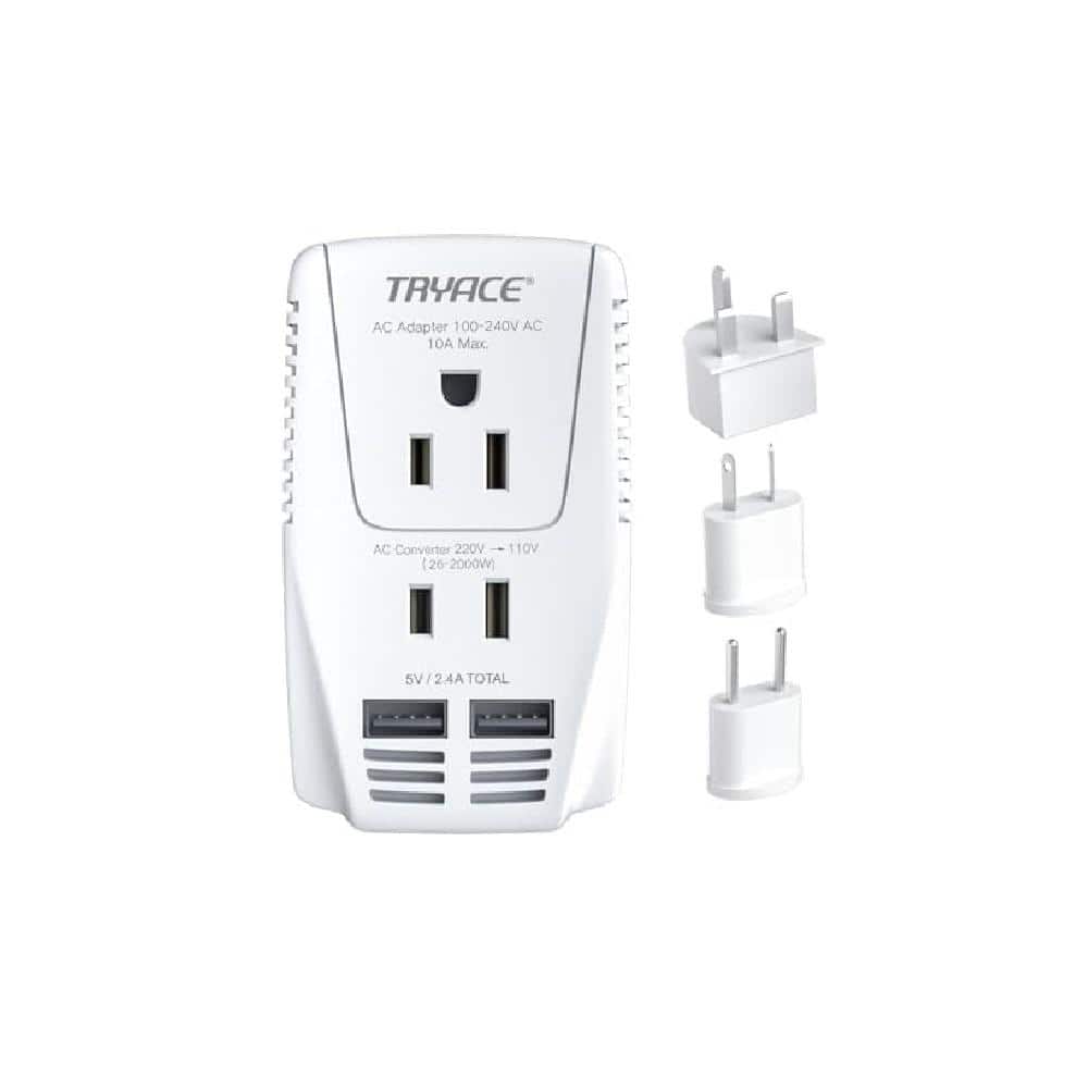 2000-Watt Travel Adapter Voltage Converter Plug 220-Volt to 110-Volt Converter with 2-Outlet and 2-USB Ports in White price history on PriceWatchPro