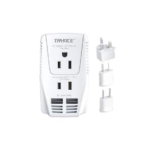 2000-Watt Travel Adapter Voltage Converter Plug 220-Volt to 110-Volt Converter with 2-Outlet and 2-USB Ports in White