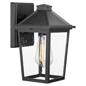 Black Outdoor Hardwired Wall Lantern Scone with Seeded Glass No Bulbs Included Exterior Wall Sconce Lantern