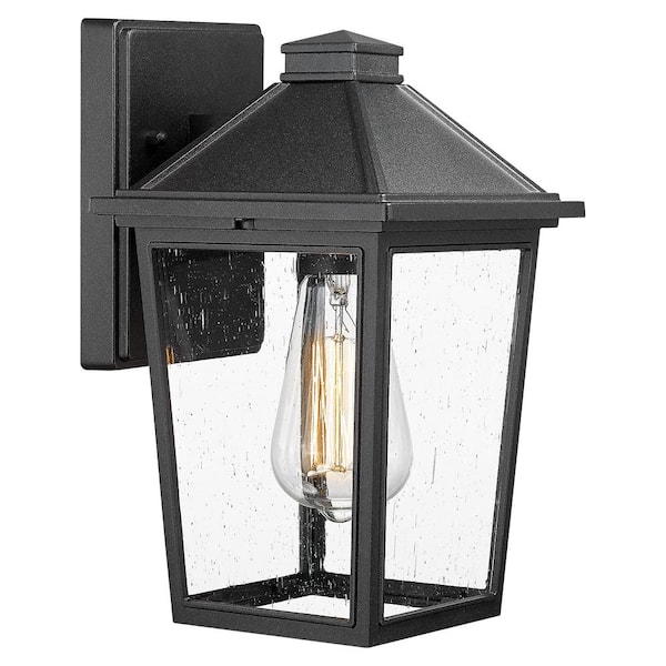 JAZAVA Black Outdoor Hardwired Wall Lantern Scone with Seeded Glass No Bulbs Included Exterior Wall Sconce Lantern