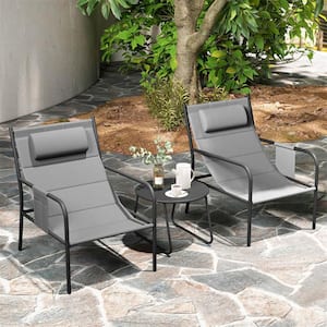 3-Piece Metal Outdoor Bistro Set with Breathable Seat Fabric and Cozy Headrest