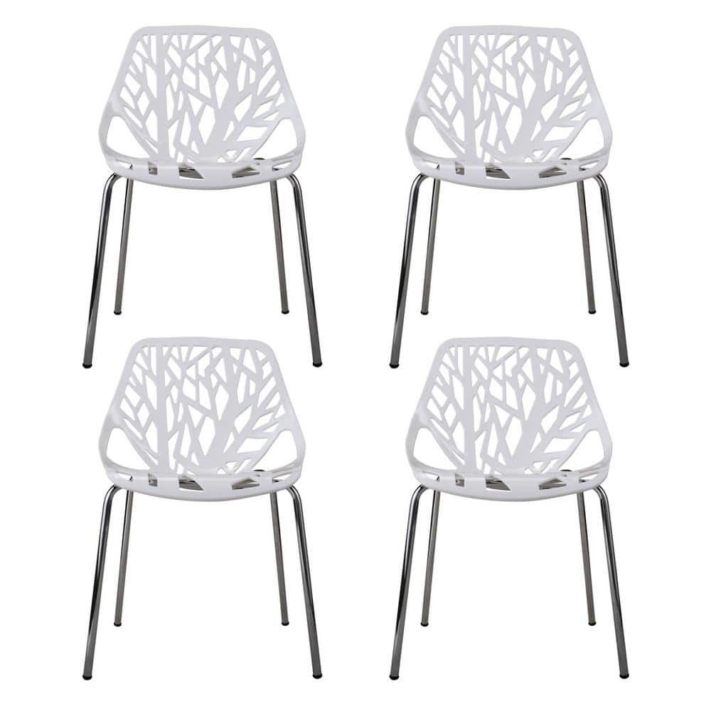 Tidoin White Metal Outdoor Dining Chair with Hollow Chair Back Set of 4