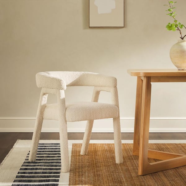 2-Piece Modern Ivory Rounded Back Boucle Upholstery Dining Chairs