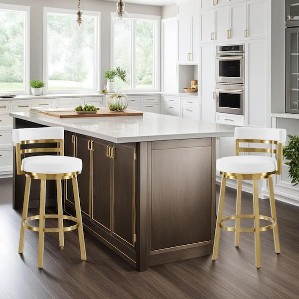 Armen Living Madrid 26 in. White Metal Counter Stool with Faux Leather Seat