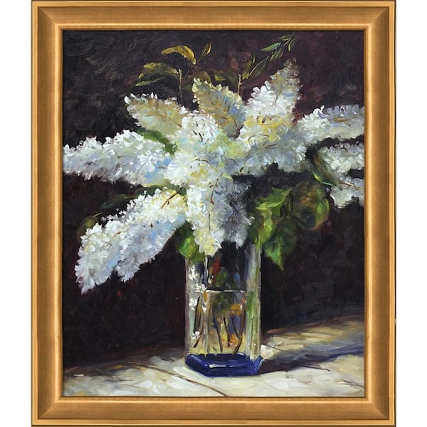 LA PASTICHE Lilacs in a Vase by Edouard Manet Muted Gold Glow Framed Abstract Oil Painting Art Print 24 in. x 28 in.