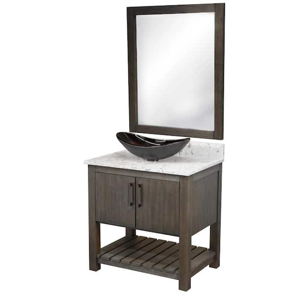 Novatto Ocean Breeze 31 in. W x 22 in. D x 31 in. H 1 Bronze Sink ORB Bath Vanity in Cafe with Cafe Mocha Quartz Top and Mirror