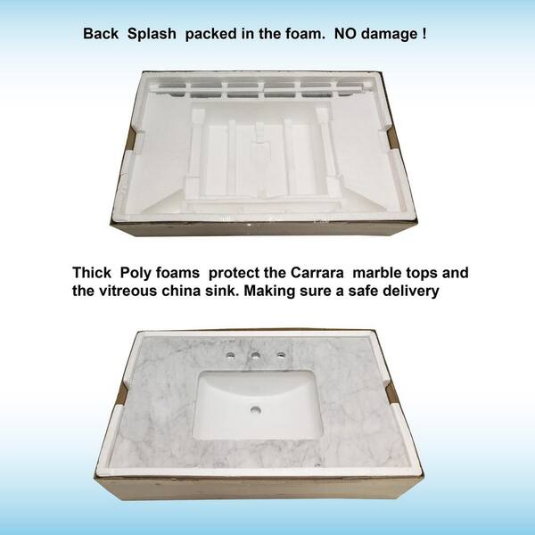 Newton 31 in. x 22 in. Carrara Marble Vanity Top with Square Sink for Single Hole Installation in Carrara White Newton 31 in. x 22 in. Carrara Marble Vanity Top with Square Sink for Single Hole Installation in Carrara White