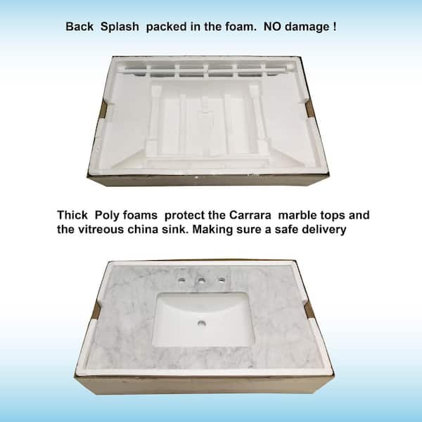 Harlow 61 in. W x 22 in. D Single Basin Carrara Marble Vanity Top in Carrara White with White Vitreous China Basin