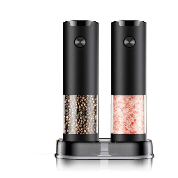 2-Pack Electric Salt and Pepper Mill Set in Black with Adjustable Coarseness, LED Light, and Battery Operation