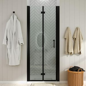 36 to 37-1/4 in. W x 72 in. H Bi-Fold Frameless Shower Doors in Black with Clear Glass