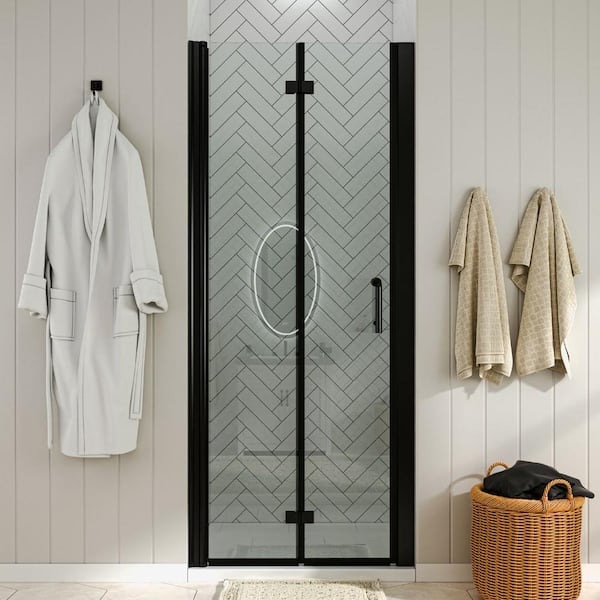 waterpar 36 to 37-1/4 in. W x 72 in. H Bi-Fold Frameless Shower Doors in Black with Clear Glass