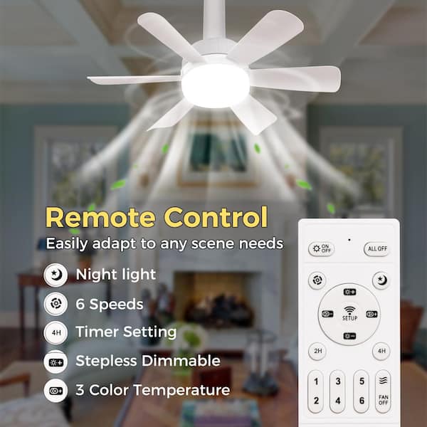 18 in. White Socket Indoor Ceiling Fan with Light, Modern Screw Ceiling Fan with Remote, Mini Ceiling Fan for Garage