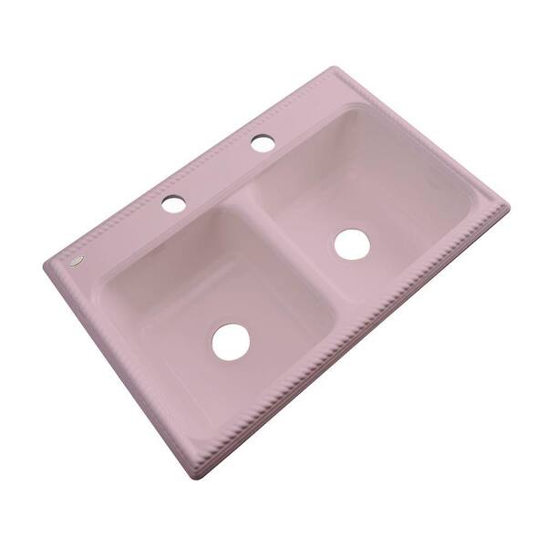 Thermocast Seabrook Drop-In Acrylic 33 in. 2-Hole Double Bowl Kitchen Sink in Wild Rose