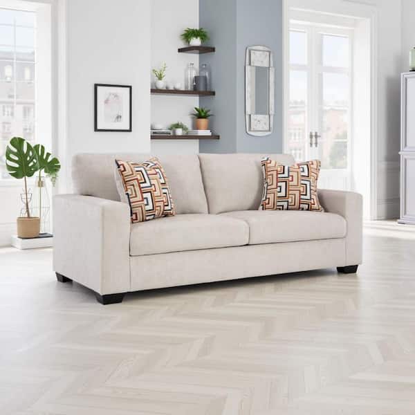 Avie 85 in. Square Arm Polyester Rectangle Shape with 2 Accent Pillow Sofa in. Ivory and Black