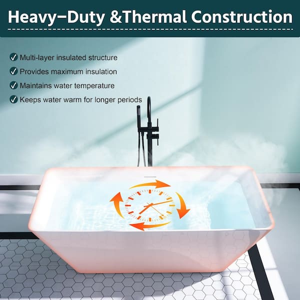 WELLFOR Square 66 in. x 29 in. Acrylic Flat Bottom Freestanding