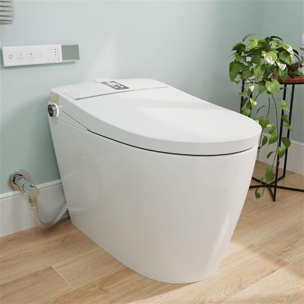 Smart Toilet Bidet 1.28 GPF with Auto Open, Auto Close, Heated Seat and Massage, Foot Sensor Operation in White