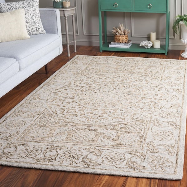 Micro-Loop 6 ft. x 6 ft. Brown/Light Blue Ornate Abstract Medallion Square Area Rug