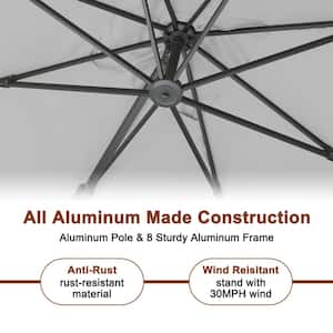 10 ft. x 13 ft. Aluminum Cantilever Outdoor Tilt Patio Umbrella in Gray with Bluetooth LED Light, Base Weight Stand