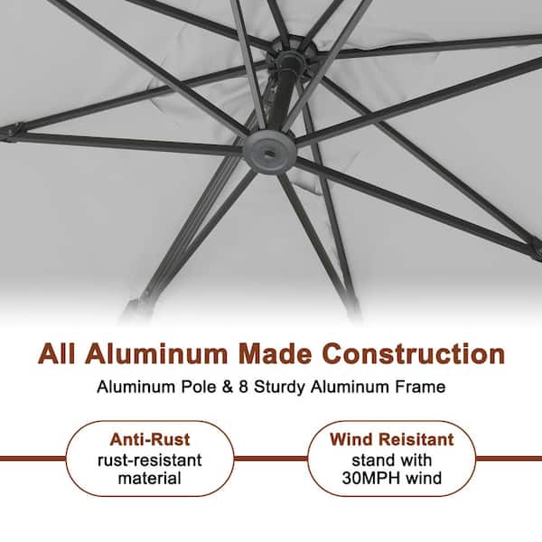 10 ft. x 13 ft. Aluminum Cantilever Outdoor Tilt Patio Umbrella in Gray with Bluetooth LED Light, Base Weight Stand