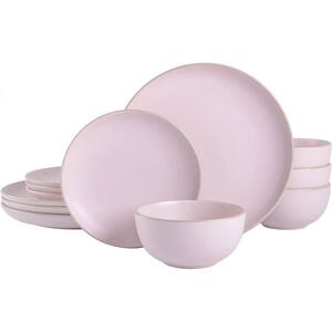 12-Piece Modern Matte Pink Stoneware Dinnerware Set (Service for 4)