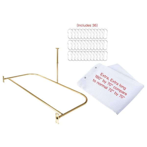 Utopia Alley 60 in. Large Size by 25 in. Rustproof Aluminum D-shape Shower Rod in Gold Color with Including One White Liner