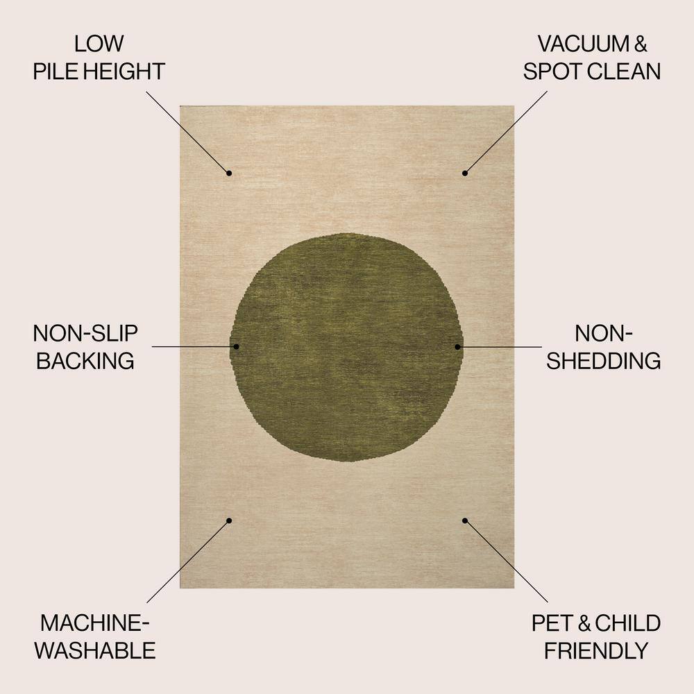 Cirkel 3' x 5' Cream/Green Geometric Synthetic Area Rug