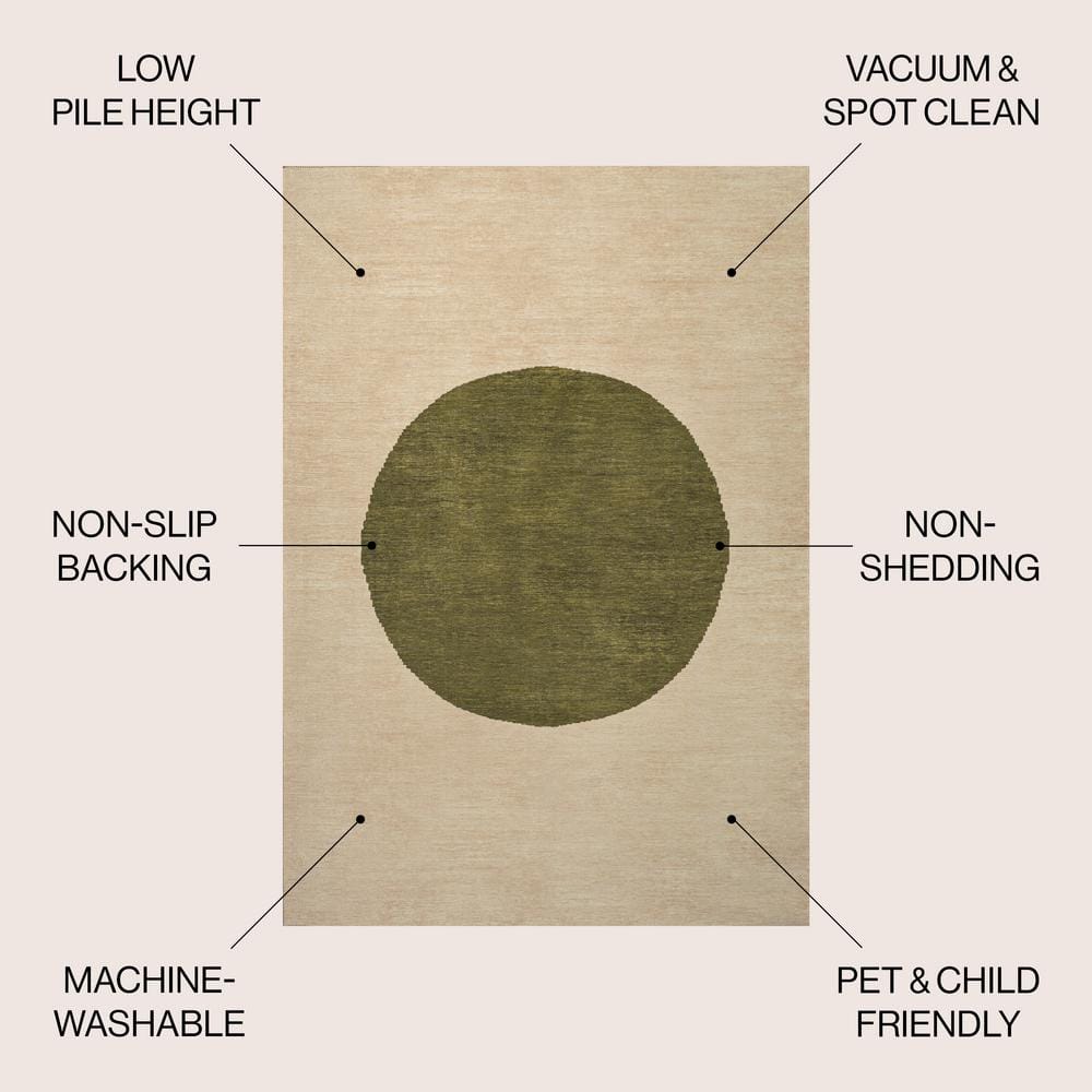Scandinavian Minimalist Cream/Green Geometric 4' x 6' Synthetic Area Rug
