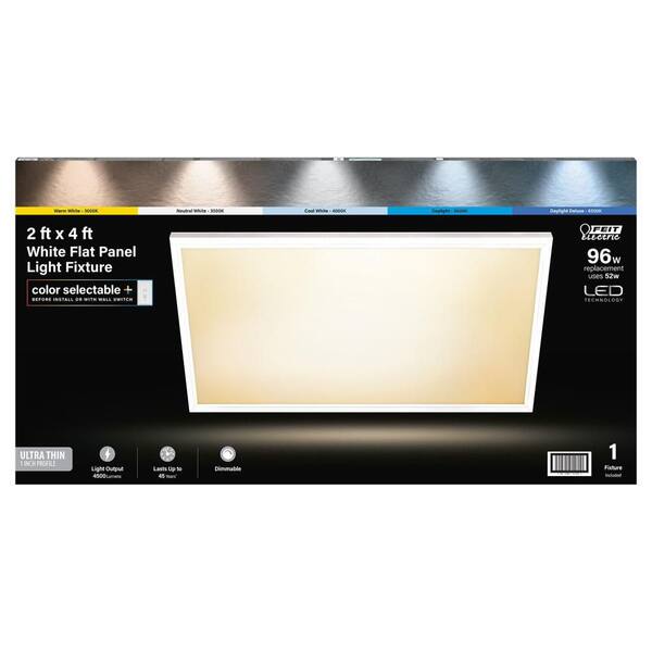 2 ft. x 2 ft. White Edge-Lit 52-Watt 6500K Integrated LED Troffer Flat Panel Flushmount 2 ft. x 2 ft. White Edge-Lit 52-Watt 6500K Integrated LED Troffer Flat Panel Flushmount