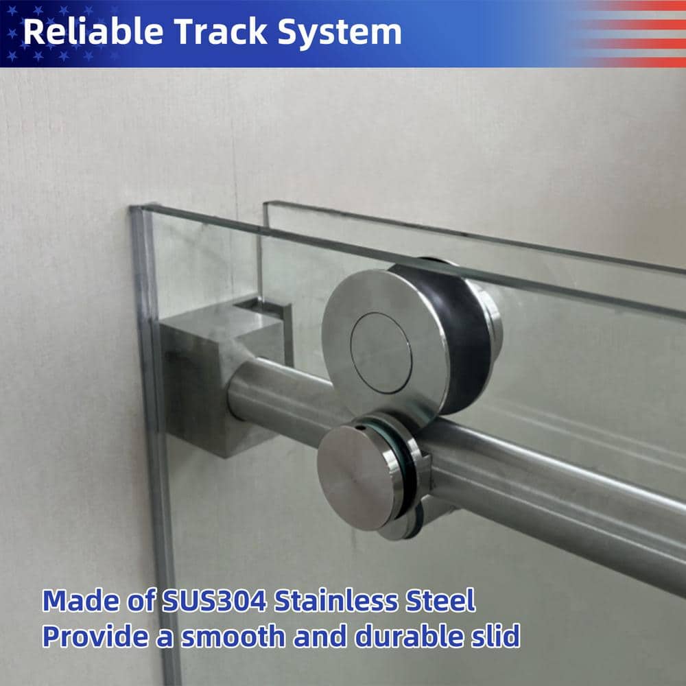 60 in. Frameless Clear Glass Sliding Shower Door in Brushed Nickel