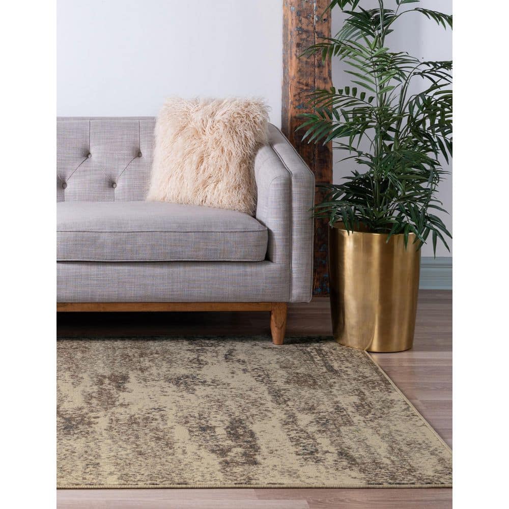 Gray and Ivory Abstract 9' x 12' Stain-Resistant Area Rug