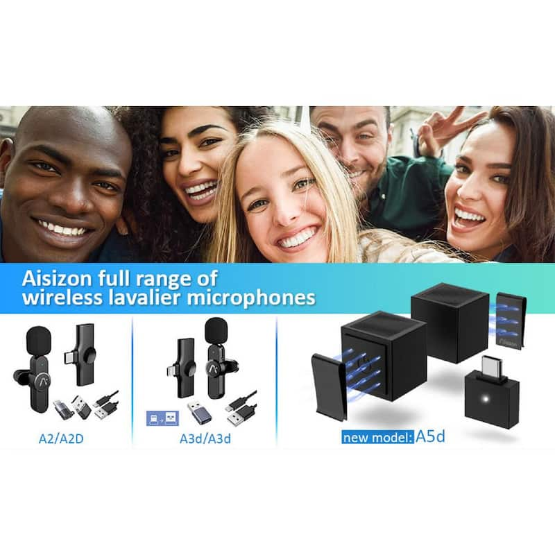 Wireless Mics, Wireless Clip on Microphones, Lapel Microphone A2d 1 Pair 2, for Android Phone, iPhone 15 in Black