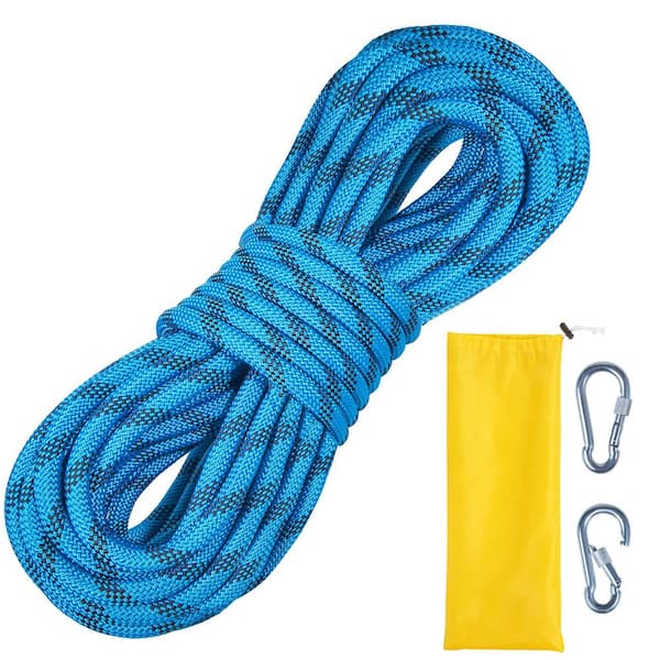 10.5mm Static Climbing Rope 9.7M (32 ft.) Outdoor Rock Climbing Rope 25KN Breaking Tension with Steel Snap Hooks Blue