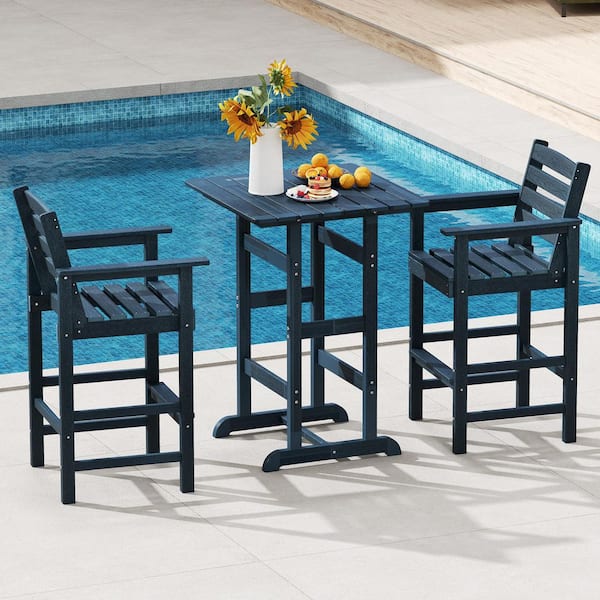 WELLFOR Navy Blue Bar Height HDPE Adirondack Chairs Set of 2