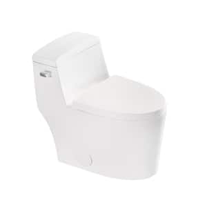 One-Piece 1.28 GPF Single Flush Elongated Toilet in Glossy White with Soft Close Seat