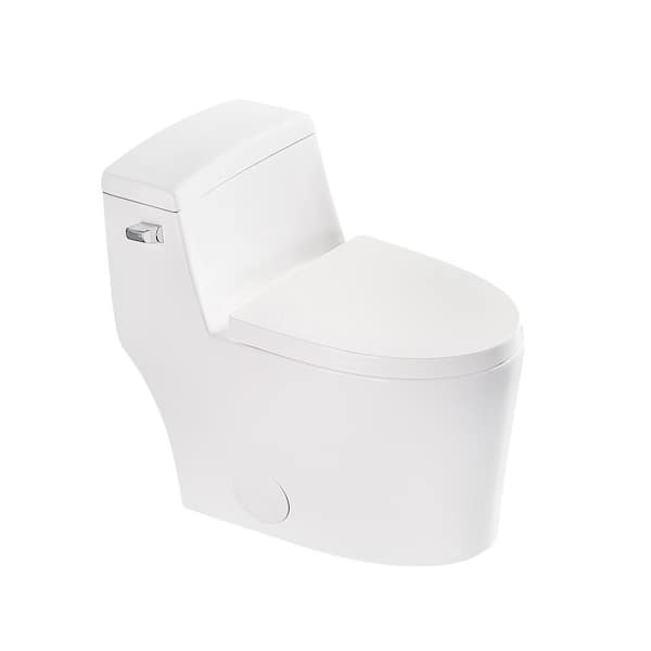 Logmey One-Piece 1.28 GPF Single Flush Elongated Toilet in Glossy White with Soft Close Seat