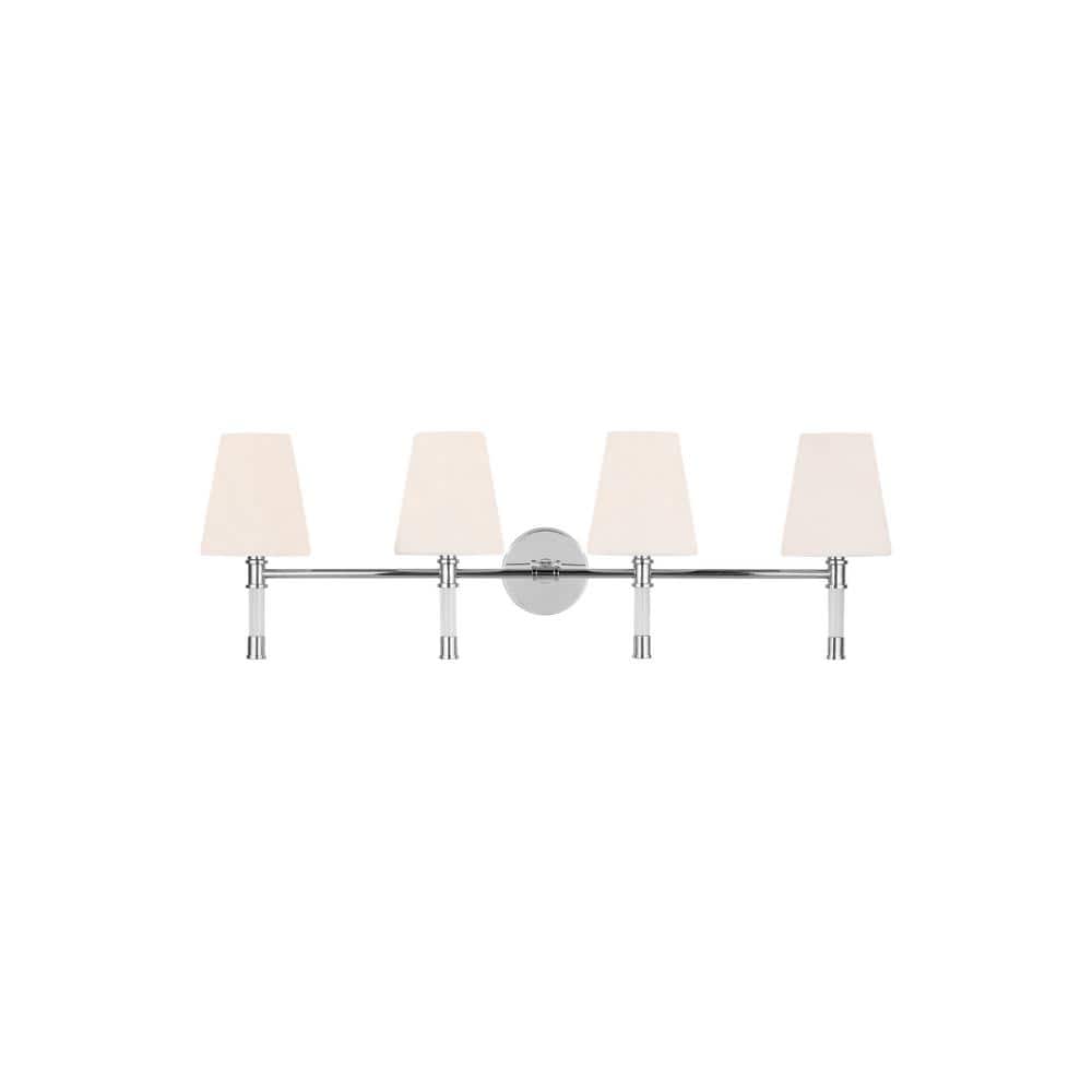 Polished Nickel 4-Light Dimmable Vanity Light with Milk Glass Shades