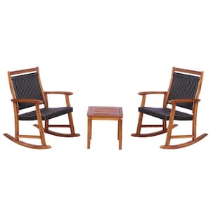 4-Piece Acacia Wood Patio Conversation Seating Set with Rocking Chair