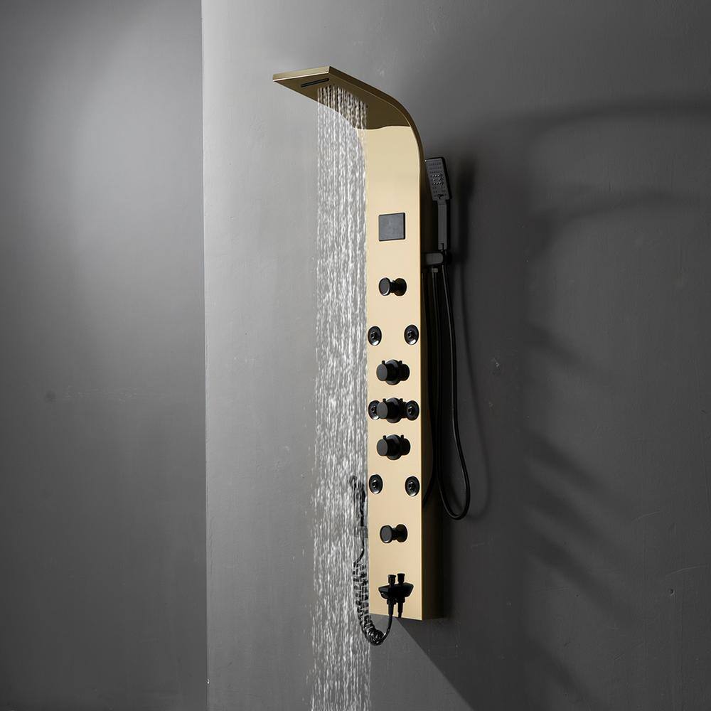 Gold and Black Brass 8-Jet Rainfall Shower Panel System
