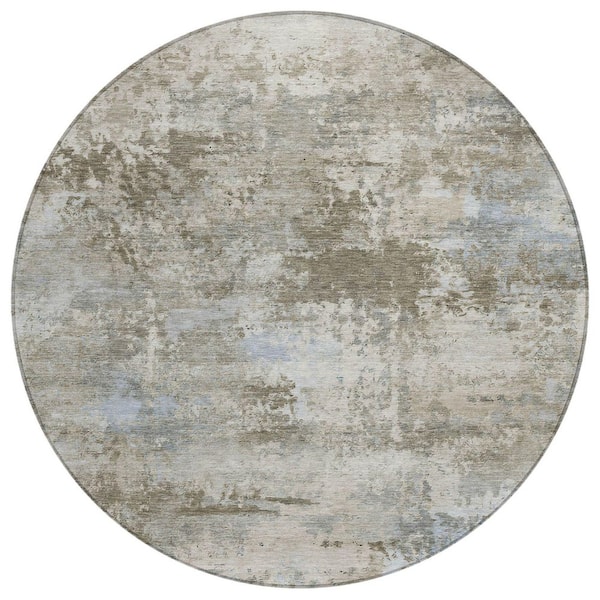 Chantille Machine Washable Indoor/Outdoor Abstract ACN2370 Tan 8 ft. x 8 ft. Round Rug