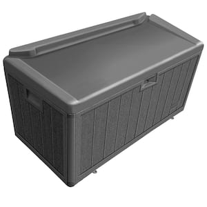 110 Gal. Brown Resin Wood Look Outdoor Storage Deck Box with Lockable Lid