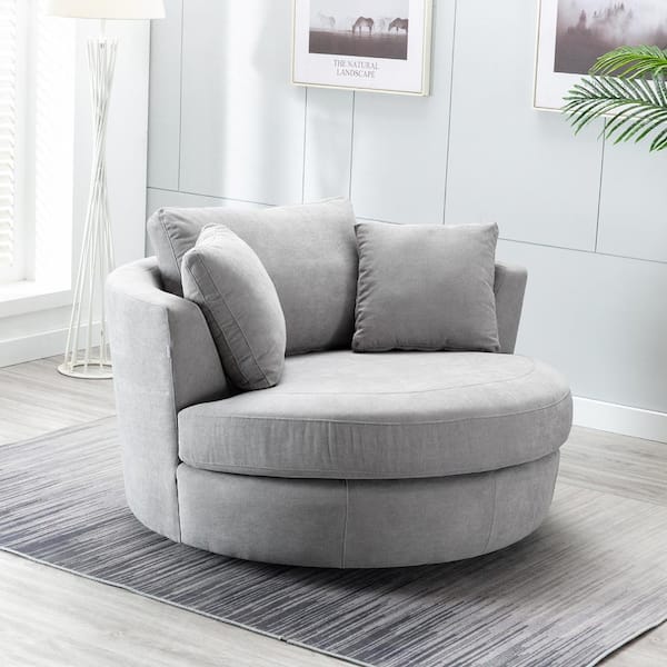 Kinwell Smoky Grey Elegant Round Swivel, Round Living Room Chair Cover