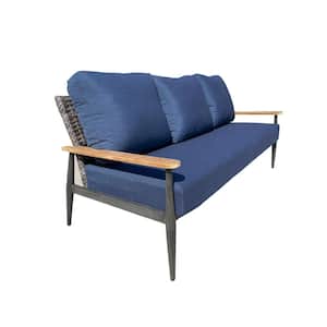 Manbo Wicker Aluminum Outdoor Sofa Couch with Acrylic Spectrum Indigo Cushions