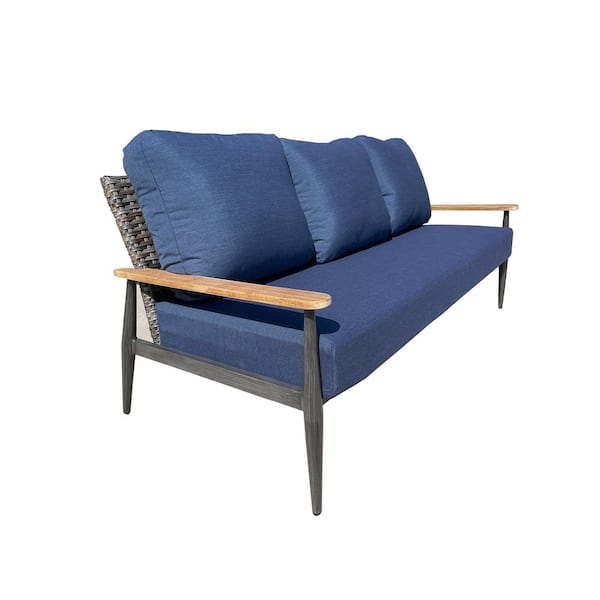HiGreen Outdoor Manbo Wicker Aluminum Outdoor Sofa Couch with Acrylic Spectrum Indigo Cushions