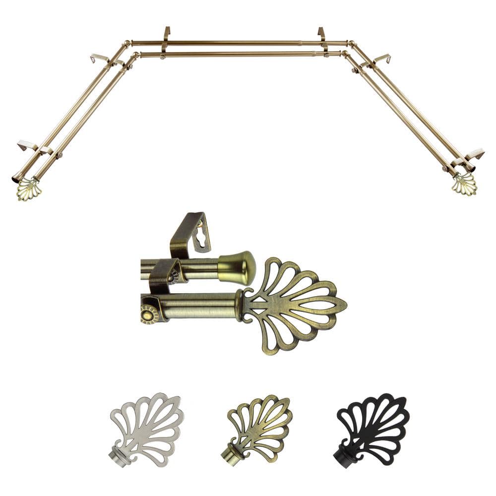 "13/16"" Dia Adjustable 20""-36"", 38""-72"" Bay Window Double Curtain Rod with Gael Finials in Antique Brass" price history on PriceWatchPro