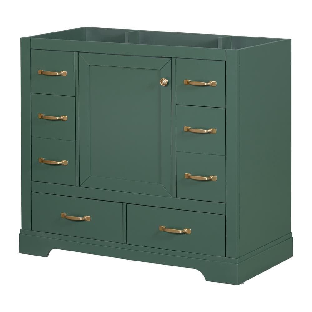 35.5 in. W x 17.9 in. D x 33 in. H Freestanding Bath Vanity Cabinet without Top with 1 Door and 6 Drawers in Green price history on PriceWatchPro