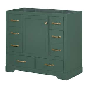 35.5 in. W x 17.9 in. D x 33 in. H Freestanding Bath Vanity Cabinet without Top with 1 Door and 6 Drawers in Green