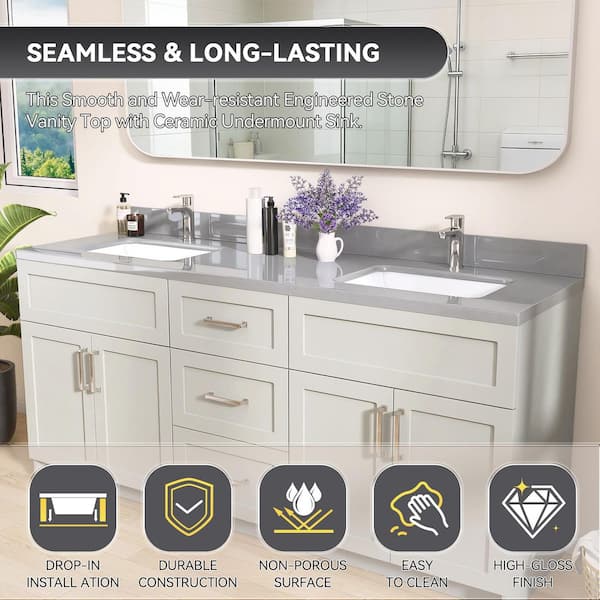 Getpro 72 in. W x 22 in. D Engineered Stone White Rectangular
