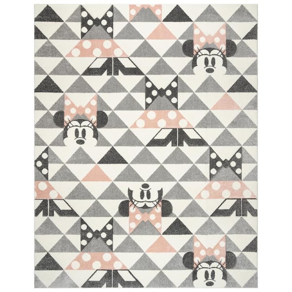 Disney Minnie Light Gray/Pink 8 ft. x 10 ft. Mouse Bravo Pyramids Geometric Indoor Area Rug